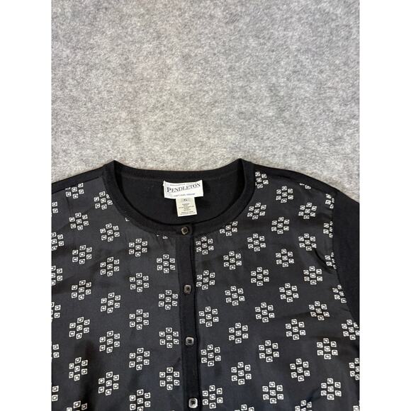 Pendleton Cardigan Women XL Black White Geometric Knit Silk Sweater Preppy Retro - Picture 4 of 5